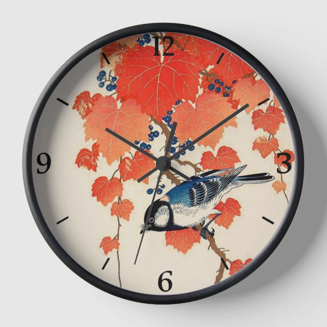 Vintage Japanese Bird and Autumn Grapevine Clock (Front)