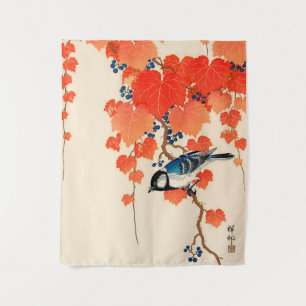 Vintage Japanese Bird and Autumn Grapevine Tapestry