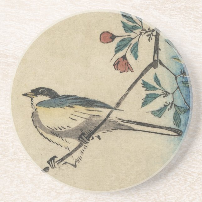 Vintage Japanese Bird and Blossom Art Coaster (Front)