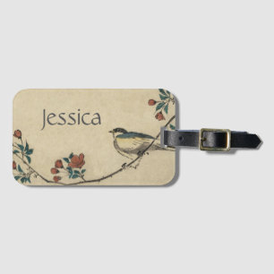 Vintage Japanese Bird and Blossom Art Luggage Tag
