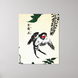 Vintage Japanese Bird and Wisteria Canvas Print