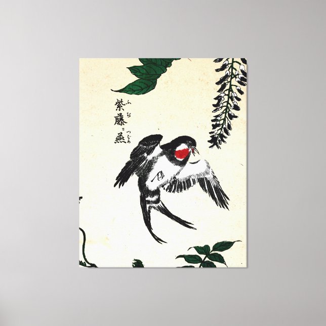 Vintage Japanese Bird and Wisteria Canvas Print (Front)