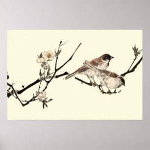 Vintage Japanese Birds And Cherry Blossoms Poster