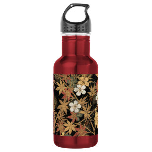 Vintage Japanese Black Gold Autumn Floral Art 532 Ml Water Bottle