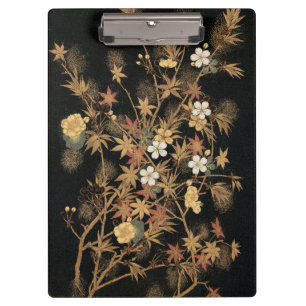 Vintage Japanese Black Gold Autumn Floral Art Clipboard