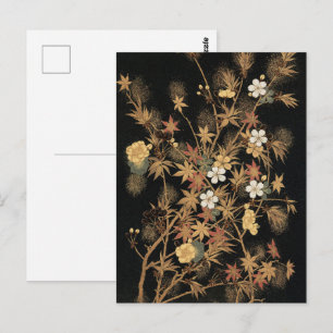 Vintage Japanese Black Gold Autumn Floral Art Postcard