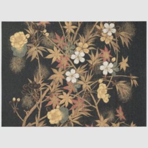 Vintage Japanese Black Gold Autumn Floral Art Tissue Paper