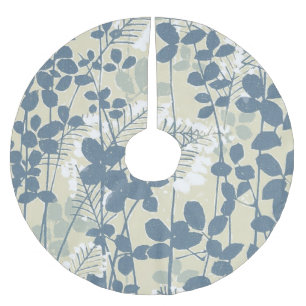 Vintage Japanese Blue Botanical: Cream Leaf Fern Brushed Polyester Tree Skirt