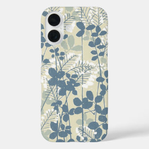 Vintage Japanese Blue Botanical: Cream Leaf Fern iPhone 16 Case