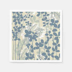 Vintage Japanese Blue Botanical: Cream Leaf Fern Napkin