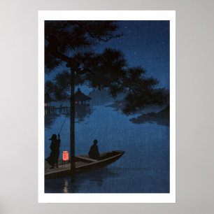 Vintage Japanese Boat At Night Ukiyo-e Poster