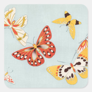 Vintage Japanese Butterflies Print Square Sticker