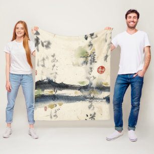 Vintage Japanese Calligraphy Art (11) Fleece Blanket