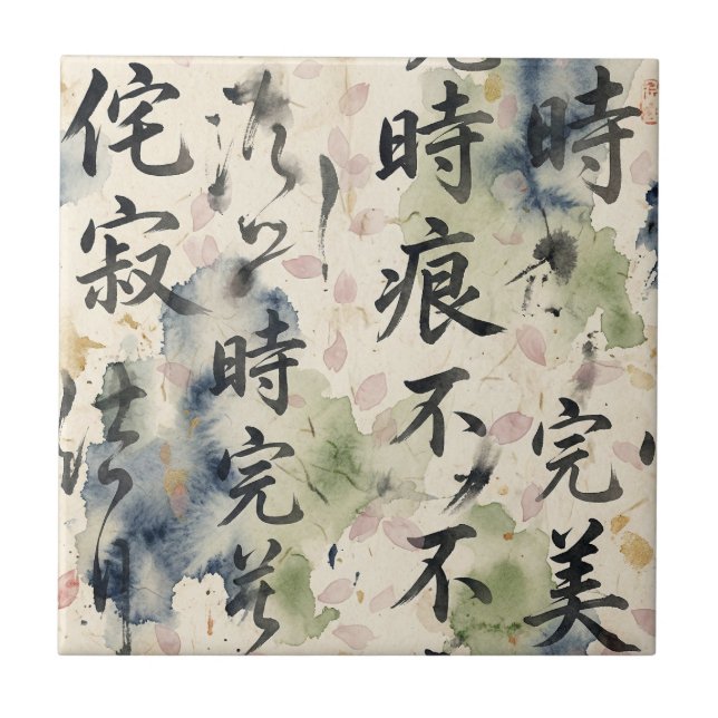 Vintage Japanese Calligraphy Art (9) Tile (Front)