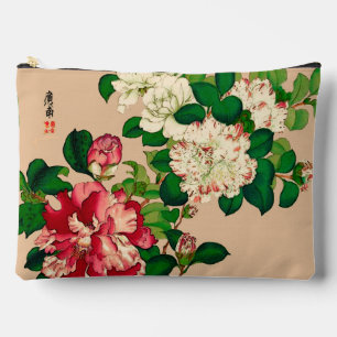 Vintage Japanese Camellias. Deep Pink on Beige Accessory Pouch