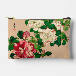 Vintage Japanese Camellias. Deep Pink on Beige Accessory Pouch