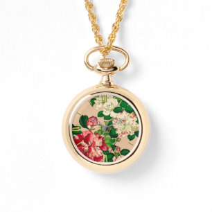 Vintage Japanese Camellias. Deep Pink on Beige Watch