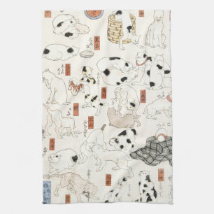 Vintage Japanese Cat Art Ukiyoe Woodblock Print Kitchen Towel