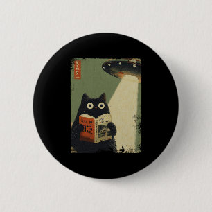 Vintage Japanese Cat Book Lovers Ufo Alien Abducti 2 Inch Round Button