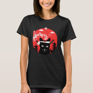 Vintage Japanese Cat Design Ninja Art Style T-Shirt
