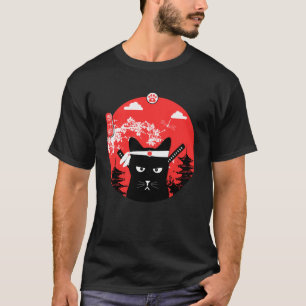 Vintage Japanese Cat Design Ninja Art Style T-Shirt
