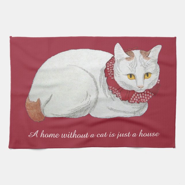 Vintage Japanese Cat Home Quote Kitchen Towel (Horizontal)