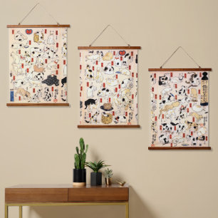 Vintage Japanese Cats by Utagawa Kuniyoshi Hanging Tapestry