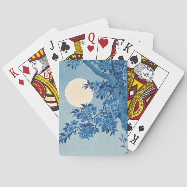 Vintage Japanese Cherry Blossom and Moon Playing Cards (Back)