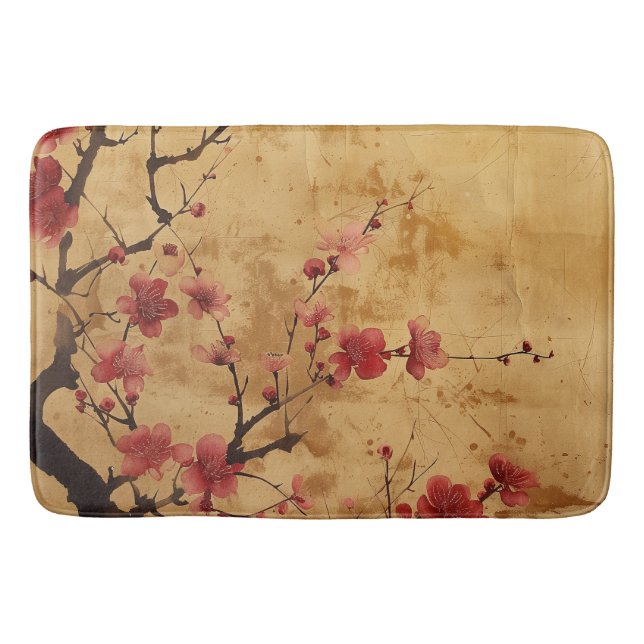 Vintage Japanese Cherry Blossom Bath Mat (Front)