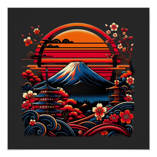 Vintage Japanese Cherry Blossom Sakura Mount Fuji Poster (Front)