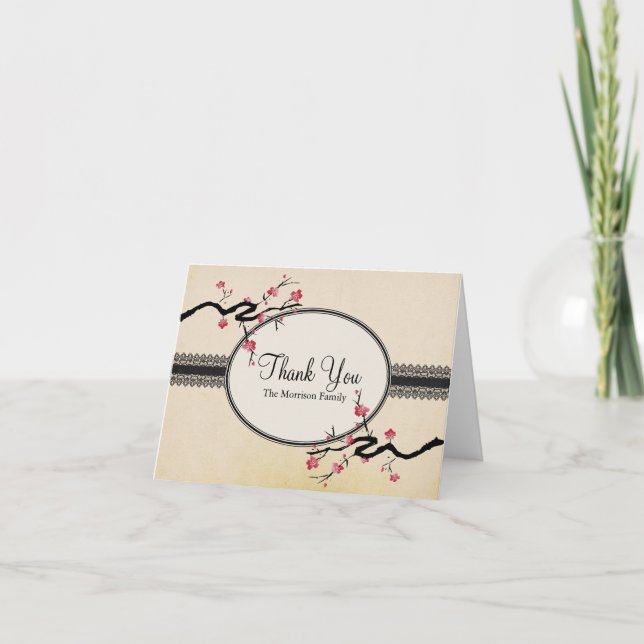 Vintage Japanese Cherry Blossom Thank You Card (Front)