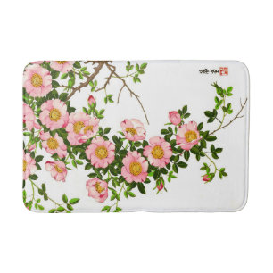 Vintage Japanese Cherry Blossoms, Pink and Gold Bath Mat