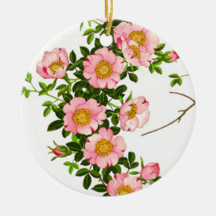 Vintage Japanese Cherry Blossoms, Pink and Gold Ceramic Ornament