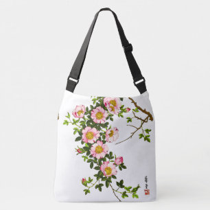 Vintage Japanese Cherry Blossoms, Pink and Gold Crossbody Bag