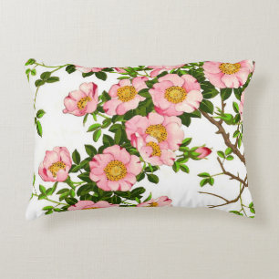 Vintage Japanese Cherry Blossoms, Pink and Gold Decorative Pillow