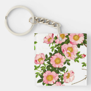 Vintage Japanese Cherry Blossoms, Pink and Gold Keychain