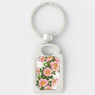 Vintage Japanese Cherry Blossoms, Pink and Gold Keychain