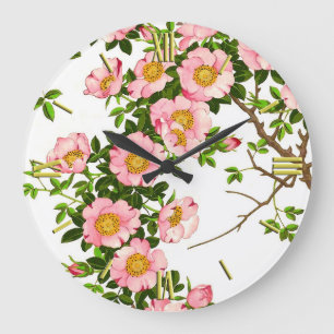 Vintage Japanese Cherry Blossoms, Pink and Gold Large Clock