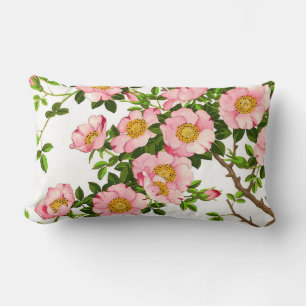 Vintage Japanese Cherry Blossoms, Pink and Gold Lumbar Pillow
