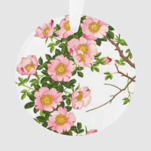 Vintage Japanese Cherry Blossoms, Pink and Gold Ornament