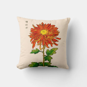 Vintage Japanese Chrysanthemum. Orange and Gold Throw Pillow