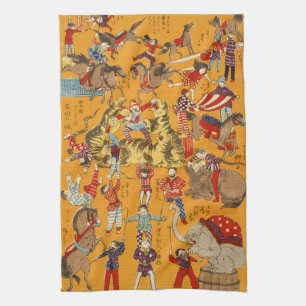 Vintage Japanese Circus Poster Ukiyo-e Art Kitchen Towel