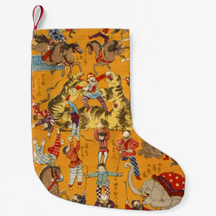 Vintage Japanese Circus Poster Ukiyo-e Art Small Christmas Stocking
