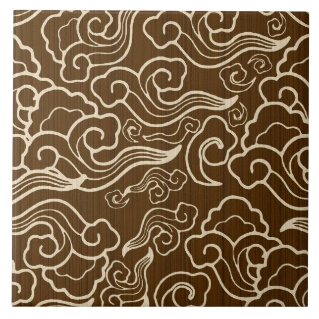 Vintage Japanese Clouds, Chocolate Brown Tile (Front)
