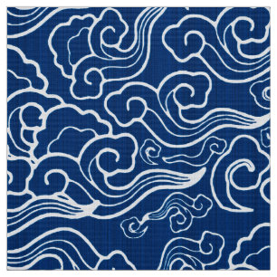 Vintage Japanese Clouds, Cobalt Blue and White Fabric