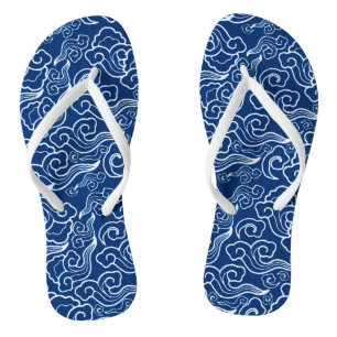 Vintage Japanese Clouds, Cobalt Blue and White Flip Flops