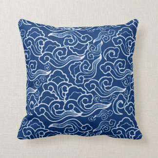 Vintage Japanese Clouds, Cobalt Blue and White Throw Pillow
