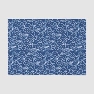 Vintage Japanese Clouds, Cobalt Blue and White Tissue Paper