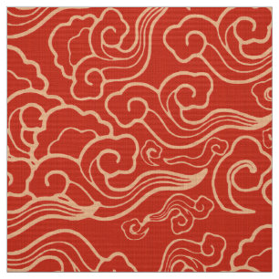 Vintage Japanese Clouds, Coral Orange Fabric