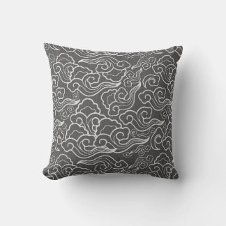 Vintage Japanese Clouds, Graphite Grey / Grey Throw Pillow